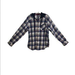 Ecko Unltd. Men's SZ XL Long Sleeve Button Down Hoodie Plaid Black Shirt Shacket
